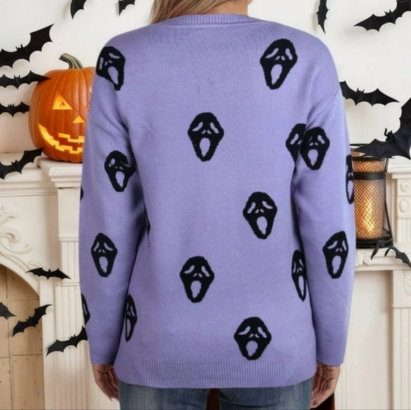 Women Skulls Printed Trendy Pullover Sweaters Casual Knit Crewneck - Picture 2 of 3